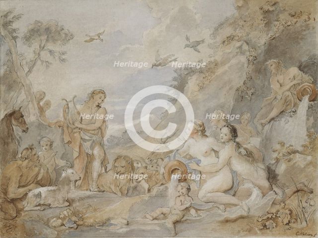 Orpheus Charming the Nymphs, Dryads, and Animals, 1757. Creator: Charles-Joseph Natoire.