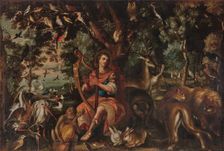 Orpheus enchants trees and animals with his harp playing, Second Quarter of the 17th cen.. Creator: Anonymous