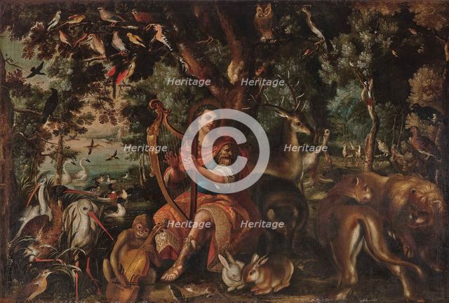 Orpheus enchants trees and animals with his harp playing, Second Quarter of the 17th cen.. Creator: Anonymous.