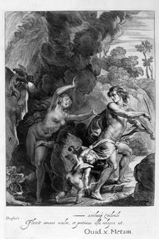 Orpheus, leading Eurydice out of Hell, looks back upon her and loses her forever, 1655. Creator: Unknown
