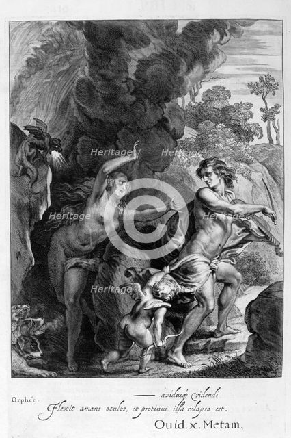 Orpheus, leading Eurydice out of Hell, looks back upon her and loses her forever, 1655. Creator: Unknown.