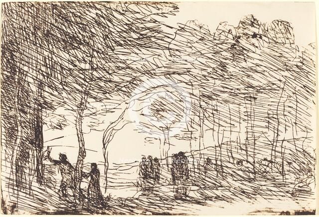 Orpheus Leading Eurydice (Orphee entrainant Eurydice), 1860. Creator: Jean-Baptiste-Camille Corot.