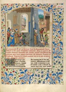 Orsines Presenting a Gift to Alexander and the Execution of Orsines, about 1470-1475. Creator: Master of the Jardin de vertueuse consolation