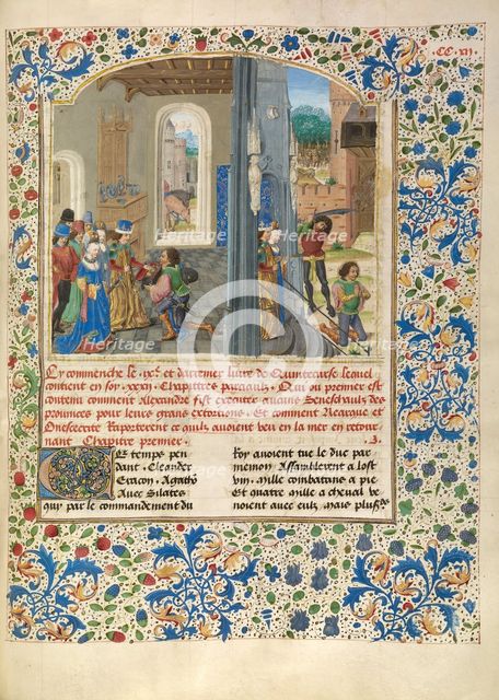 Orsines Presenting a Gift to Alexander and the Execution of Orsines, about 1470-1475. Creator: Master of the Jardin de vertueuse consolation.