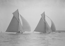 Ostara & Mariska running downwind under full sail, 1911. Creator: Kirk & Sons of Cowes