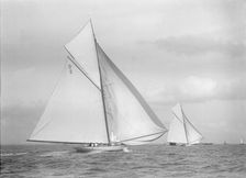 Ostara and Sophie Elizabeth racing downwind, 1911. Creator: Kirk & Sons of Cowes