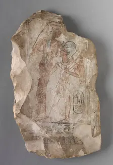 Ostracon: Ramesses II Suckled by a Goddess, c. 1279-1213 BC. Creator: Unknown