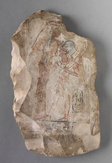 Ostracon: Ramesses II Suckled by a Goddess, c. 1279-1213 BC. Creator: Unknown