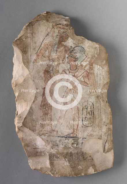 Ostracon: Ramesses II Suckled by a Goddess, c. 1279-1213 BC. Creator: Unknown.
