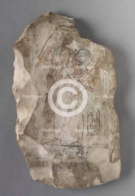 Ostracon: Ramesses II Suckled by a Goddess, c. 1279-1213 BC. Creator: Unknown.