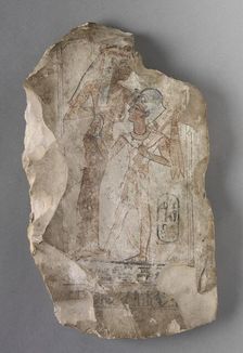 Ostracon: Ramesses II Suckled by a Goddess, c. 1279-1213 BC. Creator: Unknown