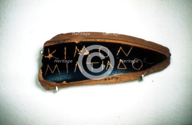 Ostrakon of Cimon, an Athenian statesman, Fragment of Greek Pottery, c5th century BC.  Artist: Unknown.