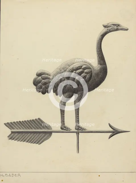 Ostrich Weather Vane, c. 1937. Creator: Herman Bader.