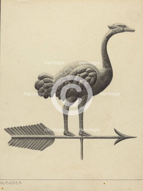 Ostrich Weather Vane, c. 1937. Creator: Herman Bader.
