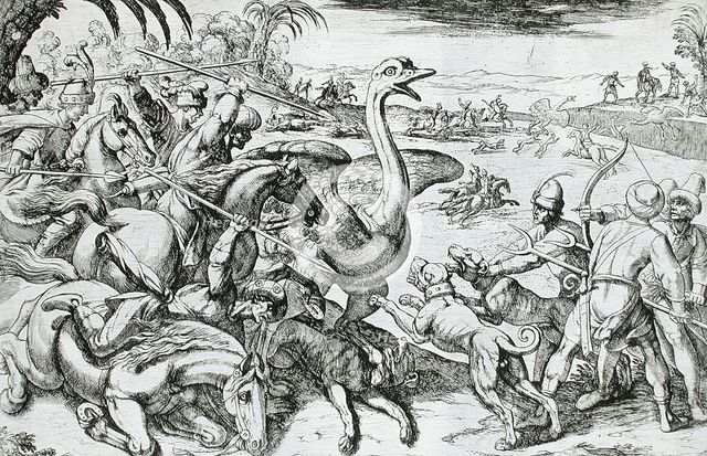 Ostrich Hunt, 16th century. Creator: Antonio Tempesta.