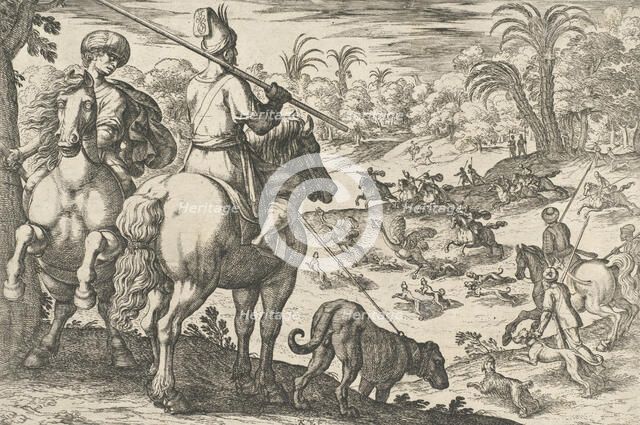 Ostrich Hunt, from 'Hunting Scenes VI', 1609. Creator: Antonio Tempesta.