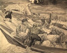 Ostyatsky village on the Vakh River - Unloading the boat, 1928. Creator: Dmitrii Innokent'evich Karatanov