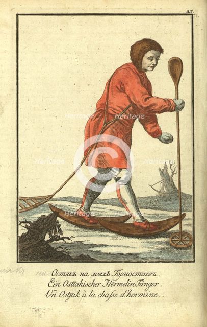 Ostyak  on a stoat hunt, 1799. Artist: Georgi, Johann Gottlieb (1729-1802)