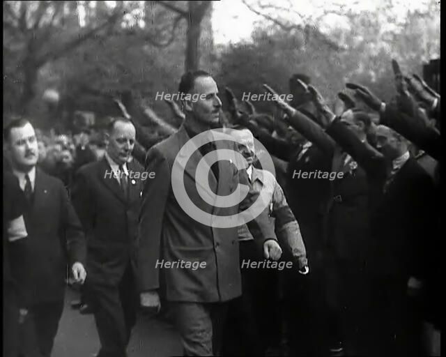Oswald Mosley Being Saluted by his Followers, 1930s. Creator: British Pathe Ltd.