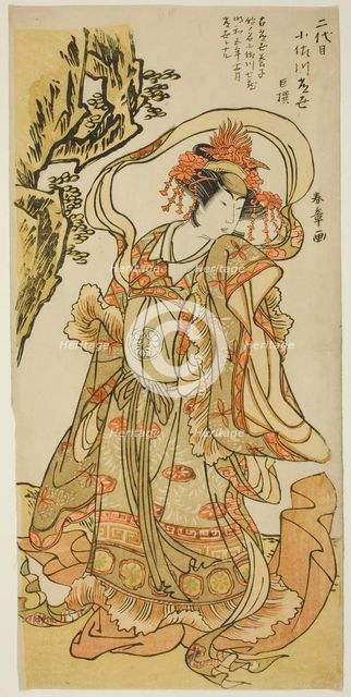 Osagawa Tsuneyo II as Itsukushima Tennyo in the Kabuki Play "Tokimekuya o-Edo no...Japan, c. 1780. Creator: Shunsho.