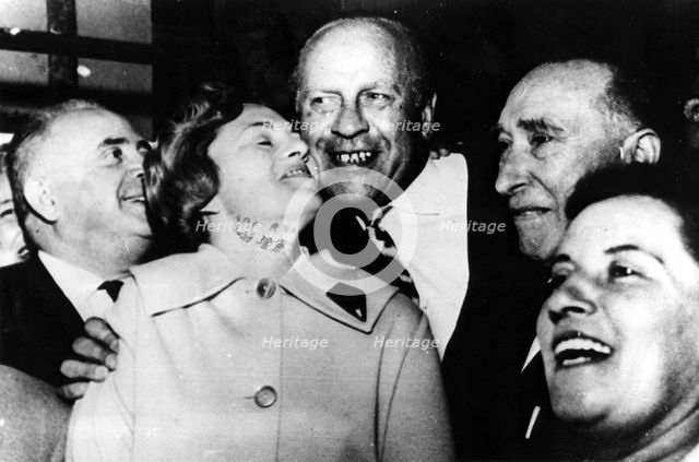 Oscar Schindler (1908-1978), German businessman, with Isaac Stern. Creator: Unknown.