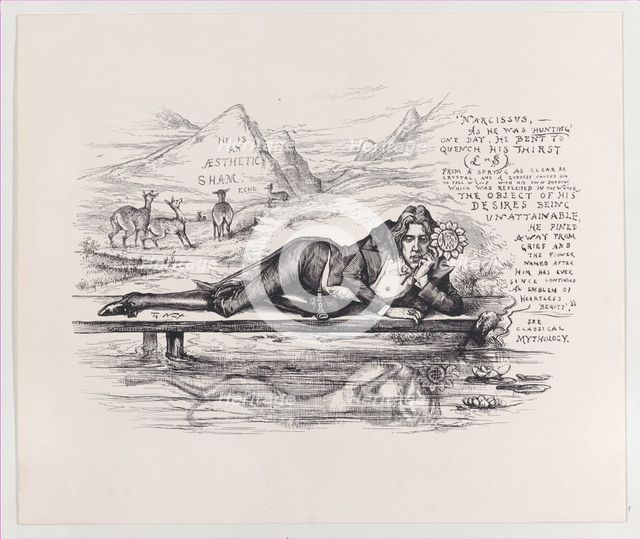 Oscar Wilde as Narcissus, ca. 1894., ca. 1894. Creator: Thomas Nast.