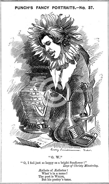 Oscar Wilde, Irish playwright, novelist, poet and wit, 1881. Artist: Edward Linley Sambourne