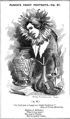 Oscar Wilde, Irish playwright, novelist, poet and wit, 1881. Artist: Edward Linley Sambourne