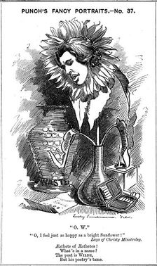 Oscar Wilde, Irish playwright, novelist, poet and wit, 1881. Artist: Edward Linley Sambourne
