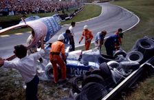 Osella - Alfa Romeo, Jo Gartner, crashed on first lap 1984 British Grand Prix. Creator: Unknown