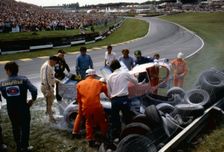 Osella - Alfa Romeo, Jo Gartner, crashed on first lap 1984 British Grand Prix. Creator: Unknown