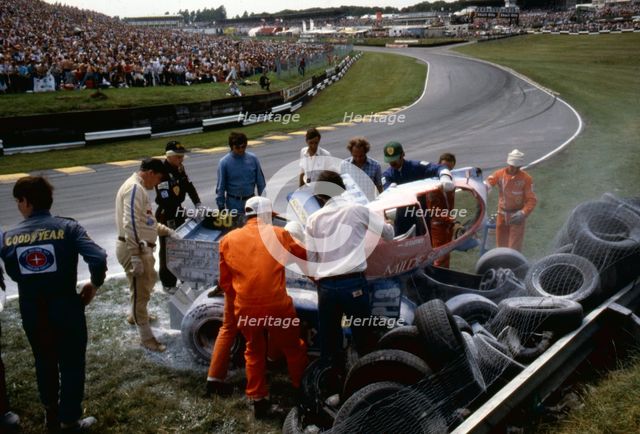 Osella - Alfa Romeo, Jo Gartner, crashed on first lap 1984 British Grand Prix. Creator: Unknown.