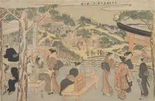 Osen of the Kagiya Teahouse at Kasamori Shrine with a View of Nippori in Yanaka, ca. 1768., ca. 1768 Creator: Suzuki Harunobu