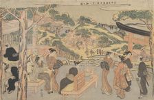 Osen of the Kagiya Teahouse at Kasamori Shrine with a View of Nippori in Yanaka, ca. 1768., ca. 1768 Creator: Suzuki Harunobu