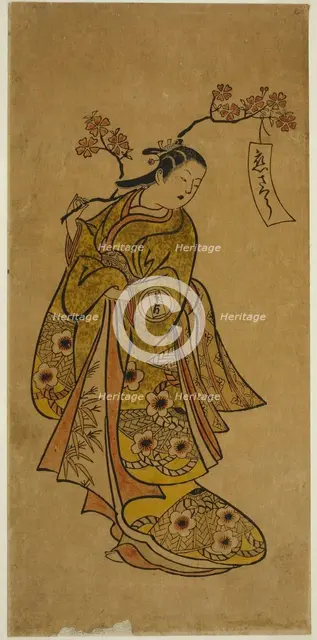 Oshichi Carrying a Blossoming Cherry Branch, c. 1727/30. Creator: Okumura Toshinobu.