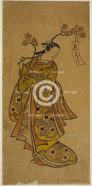 Oshichi Carrying a Blossoming Cherry Branch, c. 1727/30. Creator: Okumura Toshinobu.