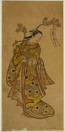 Oshichi Carrying a Blossoming Cherry Branch, c. 1727/30. Creator: Okumura Toshinobu