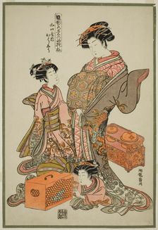 Oshu of the Yamaguchiya, from the series "Models for Fashion: New Designs as..., c. 1777/78. Creator: Isoda Koryusai