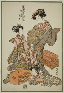 Oshu of the Yamaguchiya, from the series "Models for Fashion: New Designs as..., c. 1777/78. Creator: Isoda Koryusai