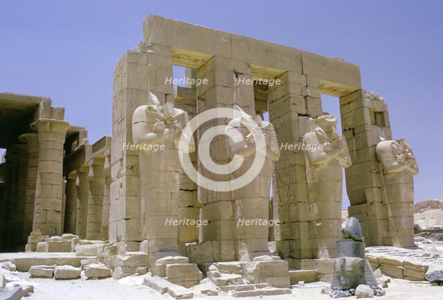 Osiride statues in front of the Ramesseum, Luxor (Thebes), Egypt. Artist: Tony Evans