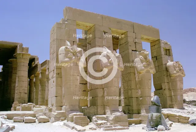 Osiride statues in front of the Ramesseum, Luxor (Thebes), Egypt. Creator: Tony Evans.