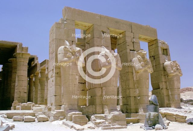 Osiride statues in front of the Ramesseum, Luxor (Thebes), Egypt. Creator: Tony Evans.