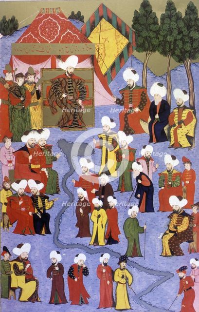 Osman I, Sultan's arrival. Miniature in 'The Book of compliance' (1584 - 1589).