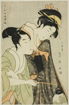 Osome and Hisamatsu, from the series "Beauties in Joruri Roles", c. 1795. Creator: Ichirakutei Eisui