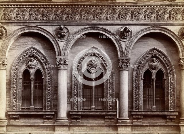 Ospedale Maggiore, Milan: three windows carved with relief sculpture, c1860s. Creator: Fratelli Alinari.