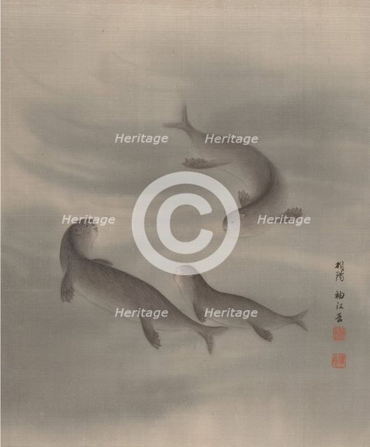 Otters Swimming, ca. 1890-92. Creator: Seki Shuko.
