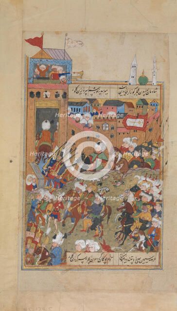 Ottoman Army Entering a City, Folio from a Divan of Mahmud 'Abd al-Baqi, last quarter 16th century. Creator: Unknown.