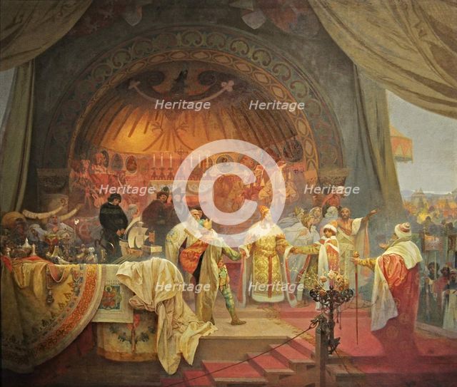 Ottokar II of Bohemia. The Union of Slavic Dynasties (The cycle The Slav Epic). Artist: Mucha, Alfons Marie (1860-1939)
