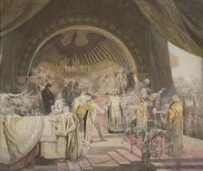 Ottokar II of Bohemia. The Union of Slavic Dynasties (The cycle The Slav Epic) Sketch. Creator: Mucha, Alfons Marie (1860-1939)