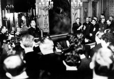 Otto Abetz, German ambassador to France, holding a press conference, Paris, 15 December 1940